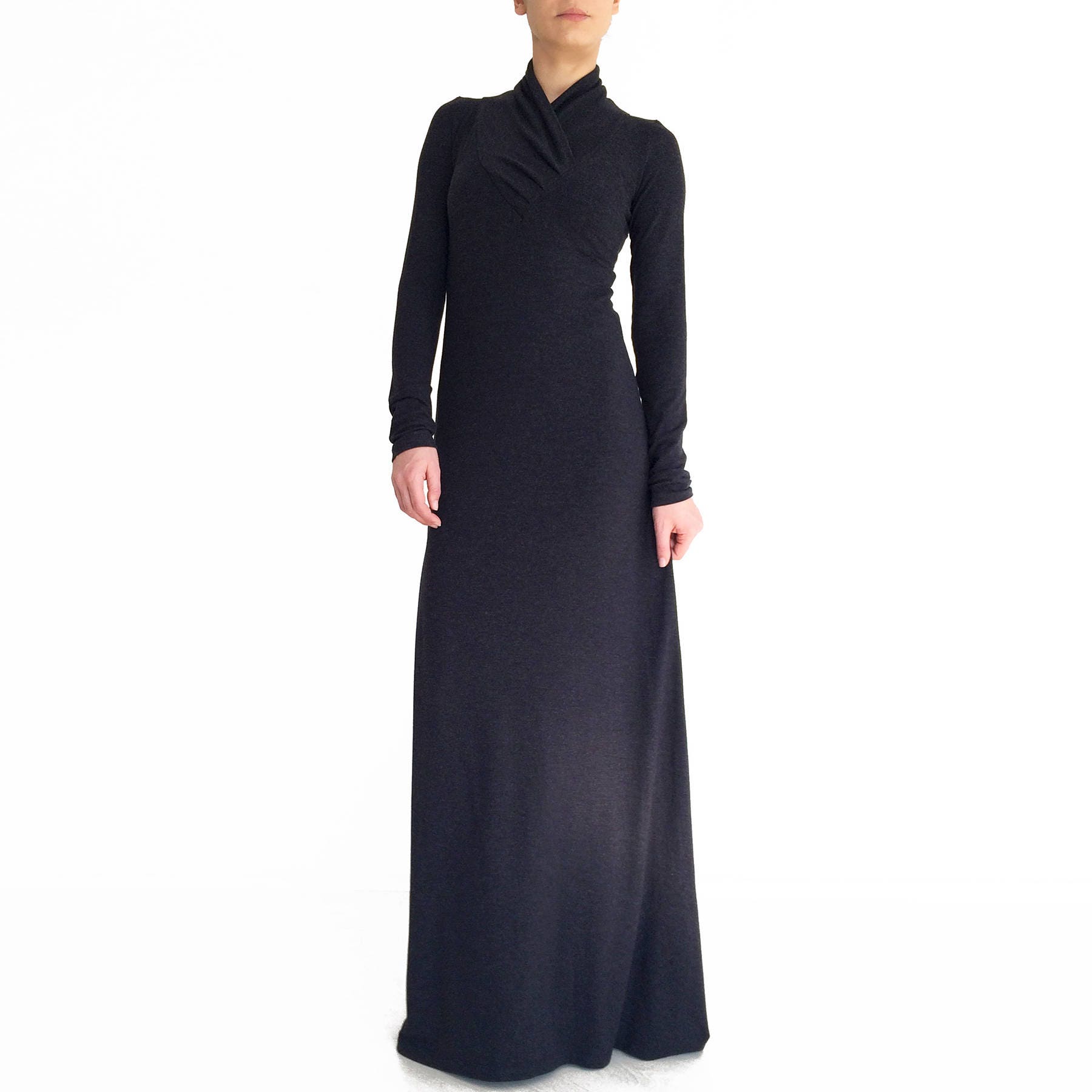 Black maxi dress/ Long sleeve dress/ Minimalistic maxi dress/ | Etsy
