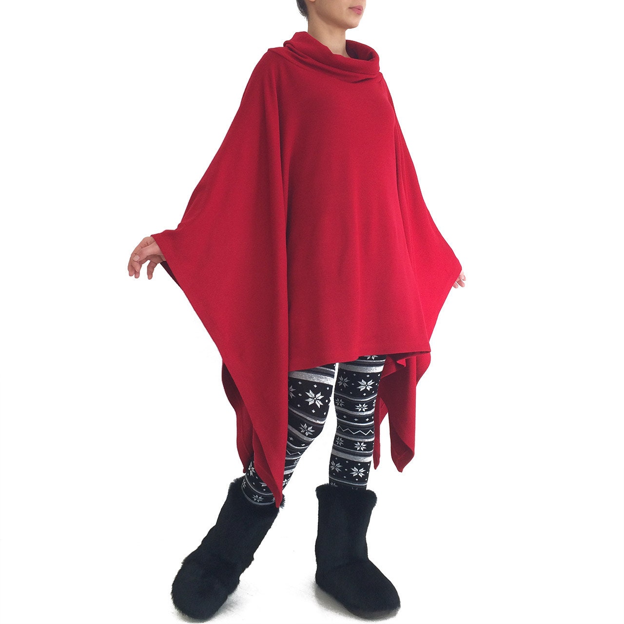 Red Poncho Oversized Sweater Red Turtleneck Cape Jacket/ Red - Etsy  Singapore