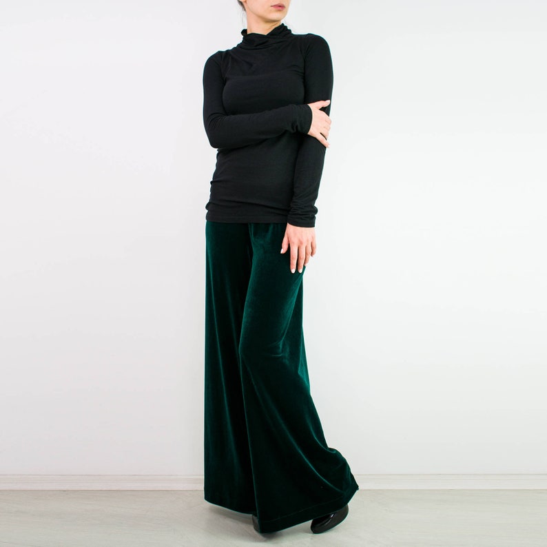 VELVET pants/ Palazzo pants/ Wide leg pants/ Emerald green trousers/ Loose pants/ Wide leg trousers/ Palazzo trousers/ wide leg pants set image 3