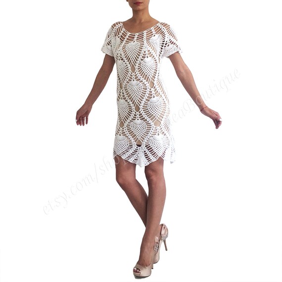 White Crochet Dress Women Tunic Dress Wedding Dress Beach Etsy