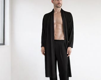 Długi czarny kardigan/ Długi męski kardigan/ Kardigan boho kimono/ Długi rozpinany kardigan/ Kurtka kardigan/ Czarny kardigan NEO