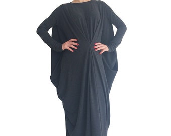 SALE Black maxi dress/ Plus size dress/ Oversized long dress/ Draped caftan/ Women tunic dress/ Long sleeve dress SUNDAY FALL