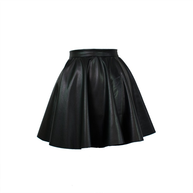 Leather mini skirt/ Short circle skirt/ Black leather skirt/ Etsy