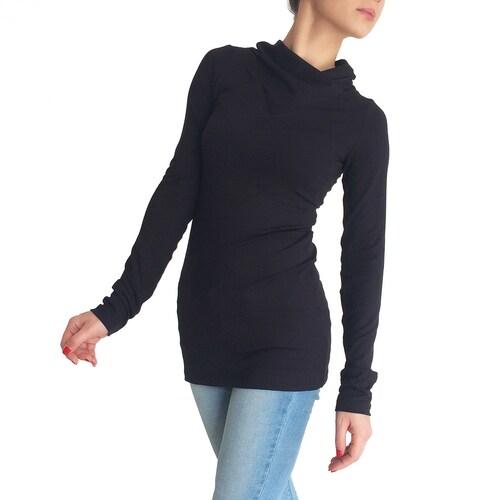 ITALIA Wrap High Neck Black Blouse Top 