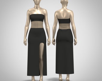 Trägerloses Slip-Bandeau-Kleid mit Schlitz mit Tülleinsatz, mittellanges Slip-Bodycon-Kleid, sexy enges Kleid, Tube Bodycon-Kleid