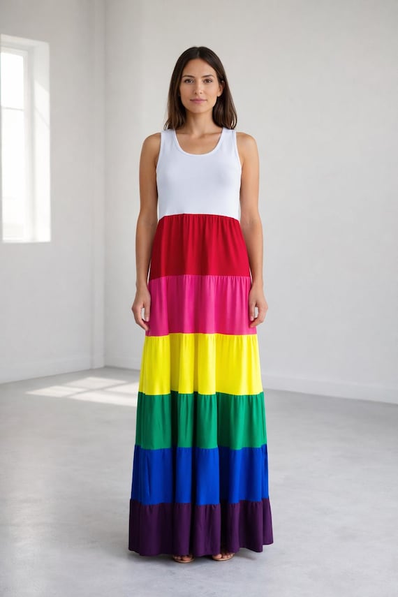 knee length dresses for ladies Umgee -Color Block Tiered Midi Dress, Golden Yellow Mix L main image 1