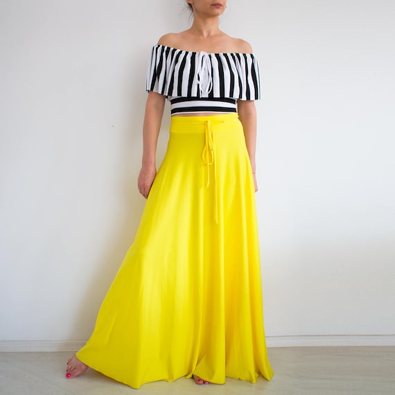 Yellow Maxi Skirt Hight Waist Skirt Long Skirt Plus Size Etsy