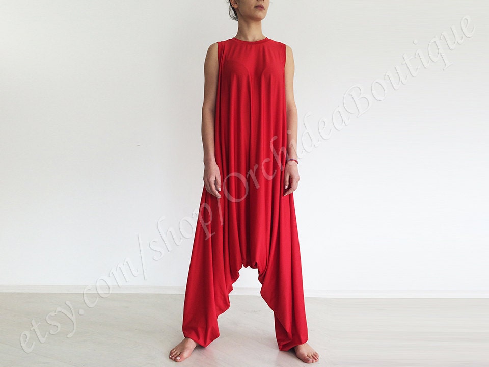 Slouchy Drop Crotch Jumpsuit Boho Wide Leg Overall Red Yoga - Etsy