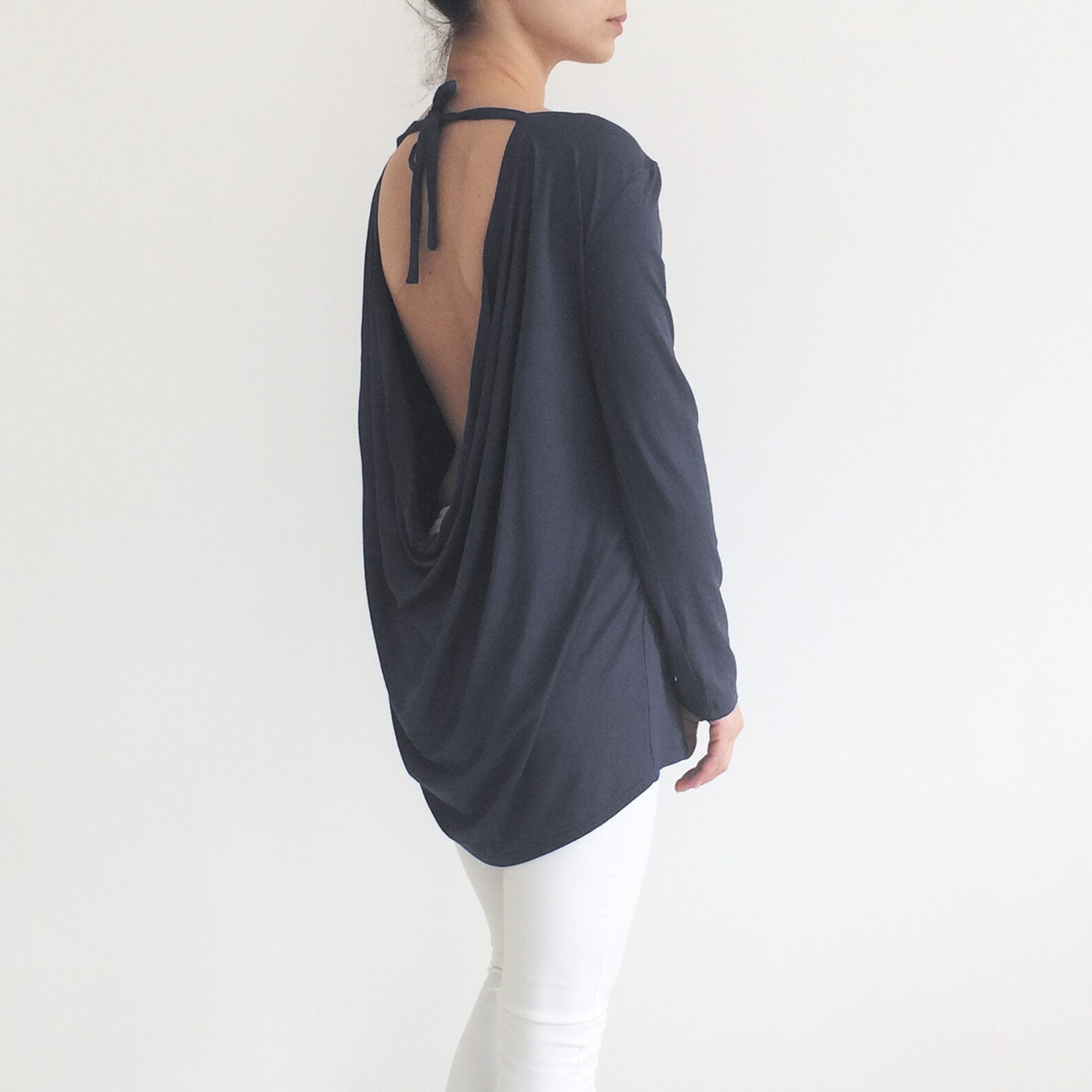 Backless T Shirt Top/ Open Back Shirt/ Long Sleeve Tunic Top/ | Etsy