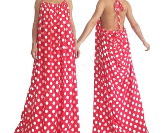 Frauen Maxi Kleid Polka Dots, Kaftan Langes Kleid, Loose fit Cabrio Kleid, Fließendes Kleid der Mutterschaft, Sommerkleid CACADU SALE