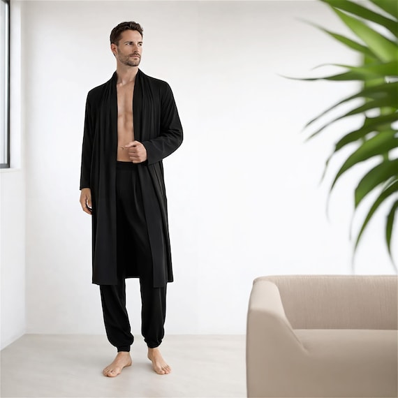 Long Men’s Cardigan Jacket – Oversized Kimono - Viscose Jersey Drape Coat – Open Front Layering Sweater for Casual & Streetwear Style