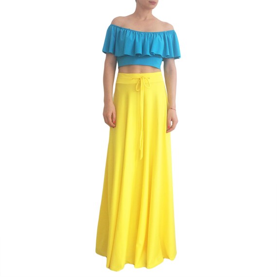 Yellow Maxi Skirt Women Floor Length Bridesmaid Circle Skirt Etsy