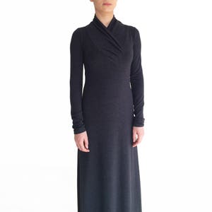 SALE Black maxi dress/ Long sleeve dress/ Minimalistic maxi dress/ Fall fashion/ Black dress plus size/ Long black dress ARGENTA