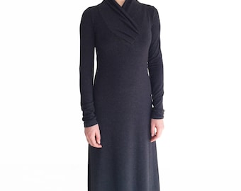 SALE Black maxi dress/ Long sleeve dress/ Minimalistic maxi dress/ Fall fashion/ Black dress plus size/ Long black dress ARGENTA