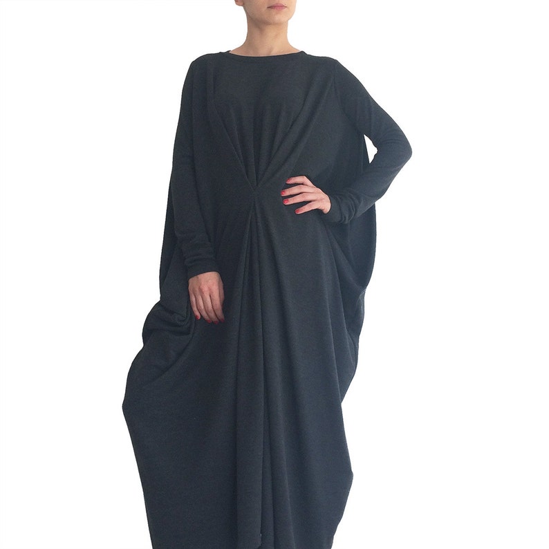 SALE Black maxi dress/ Plus size dress/ Oversized long dress/ Draped caftan/ Women tunic dress/ Long sleeve dress SUNDAY FALL image 2