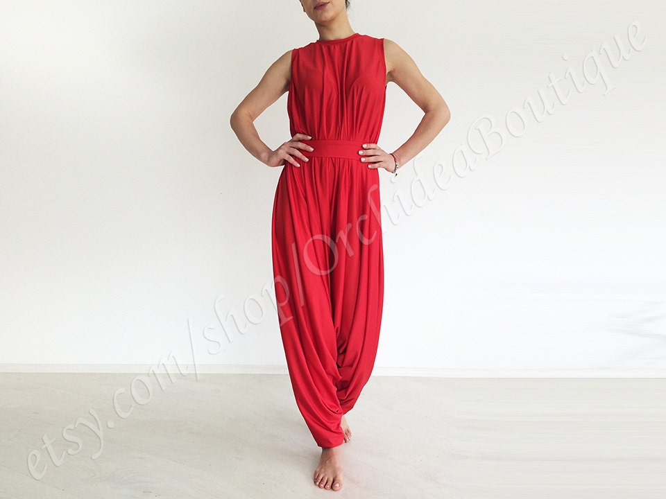 Slouchy Drop Crotch Jumpsuit Boho Wide Leg Overall Red Yoga - Etsy