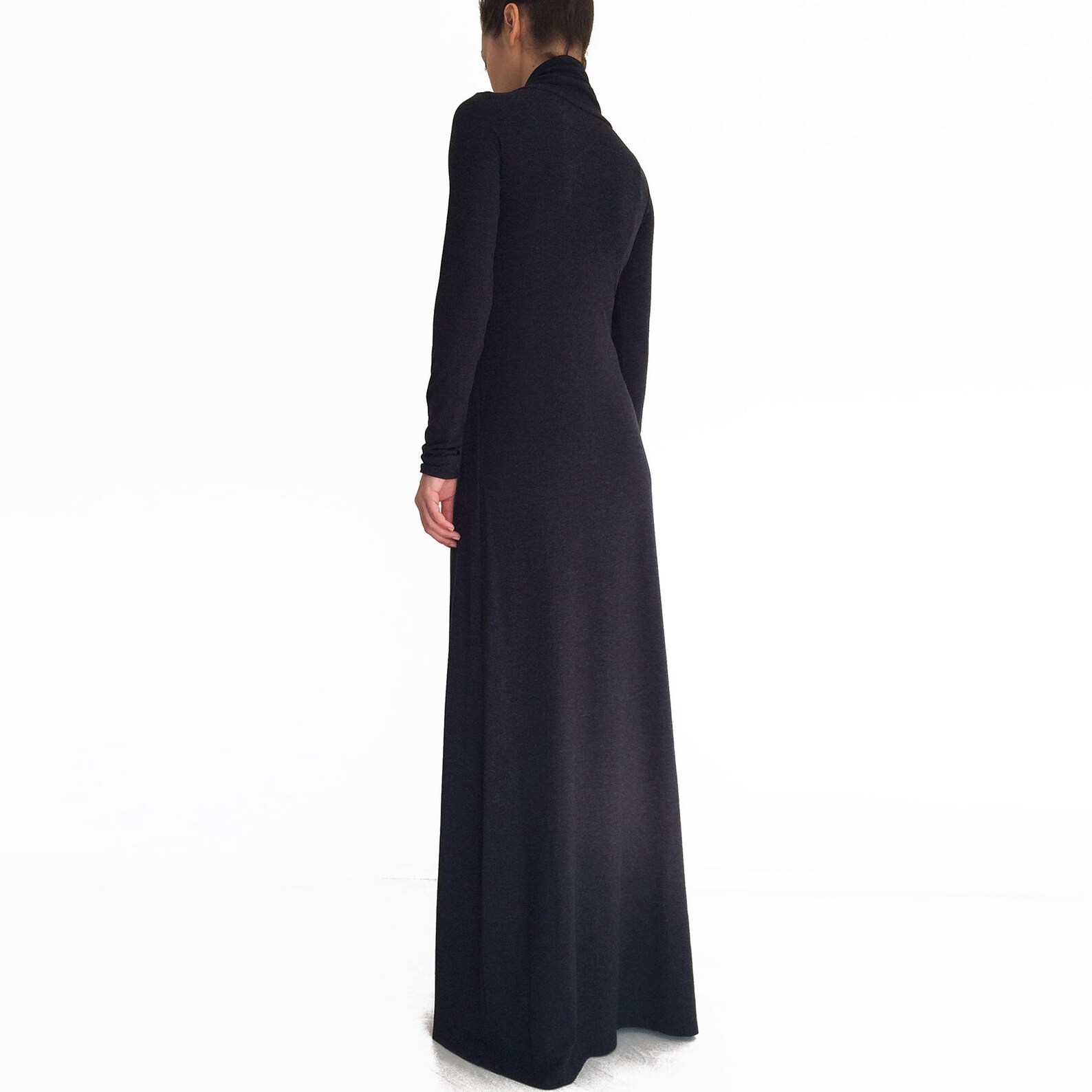 Black Maxi Dress/ Long Sleeve Dress/ Minimalistic Maxi Dress/ - Etsy