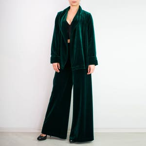 VELVET pants/ Palazzo pants/ Wide leg pants/ Emerald green trousers/ Loose pants/ Wide leg trousers/ Palazzo trousers/ wide leg pants set image 6