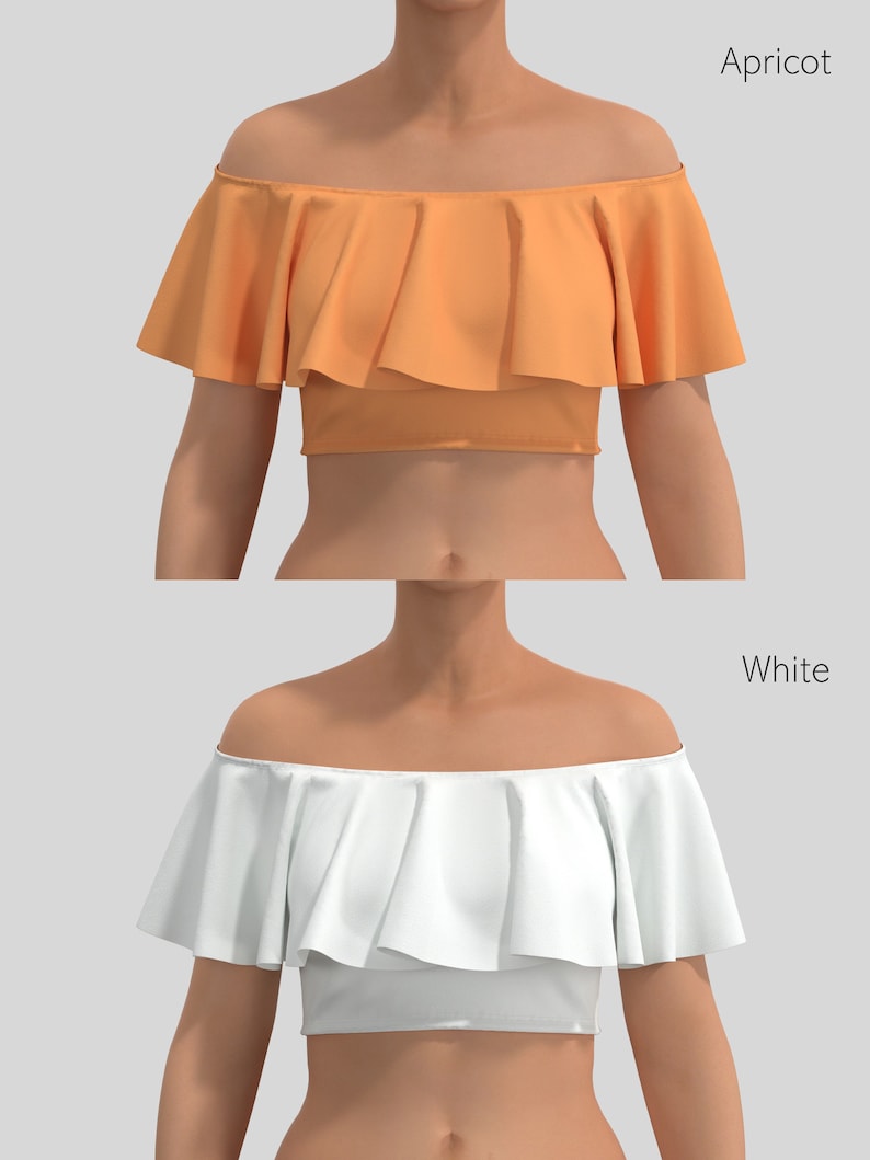 off shoulder crop top, ruffle crop top women, frill women top ANNA Apricot