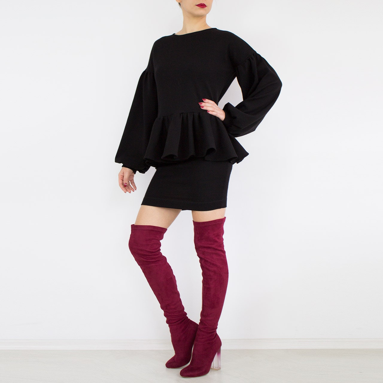 Evening dress/ Sweater dress/ Red mini dress/ Top and skirt | Etsy