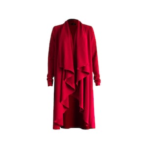 セール ロングレッドカーディガン、長袖ドレープカーディガンジャケット、カーディガンセーター/ブラックジャケット/長袖セーター/ニットウェア LANA FALL