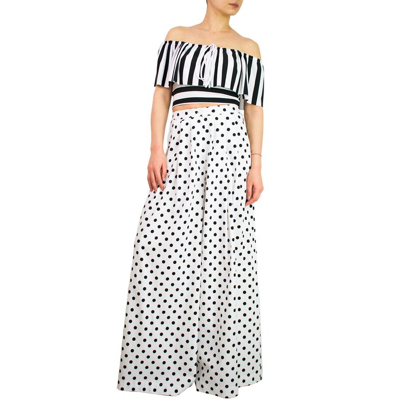 polka dot wide leg pants