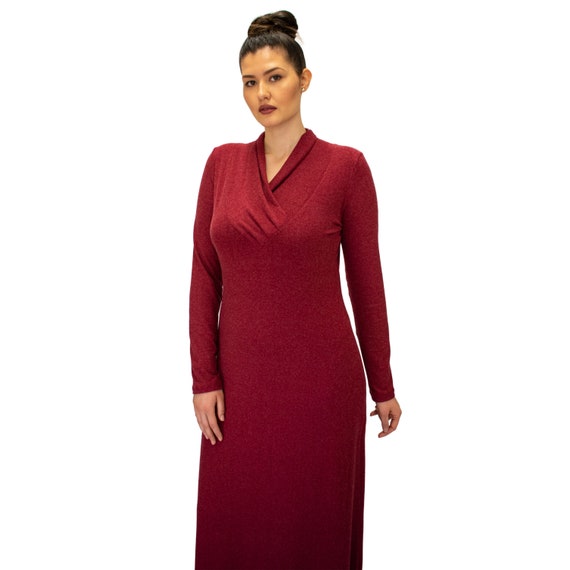 Elegant Red Maxi Jersey Dress with Long Sleeves, Minimalist Women Long Dress, Red Dress Plus Size/ Long Black Dress/ Modest Dress Argenta