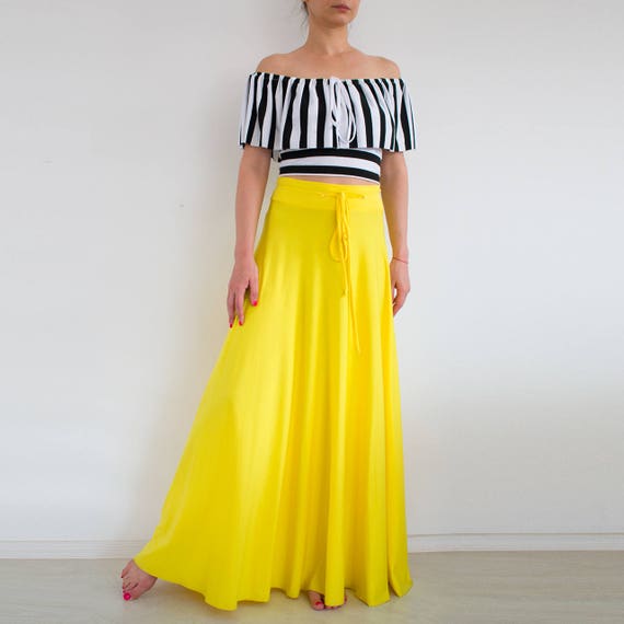 maxi amarilla/ Falda cintura alta/ Falda larga/ Falda - Etsy España