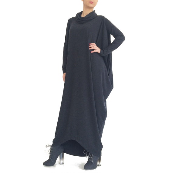 Berta Asymmetric Draped Loose Black Abaya Maxi Dress Jersey Etsy