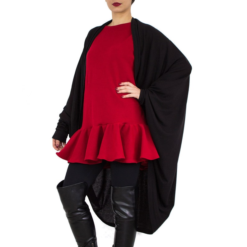 Oversized Cocoon Wrap Cardigan handgemachte Jacke schwarz Oberbekleidung Batwing Cardigan Boho Mode locker Wickelmantel Cocoon Strickpullover DIMA Bild 2