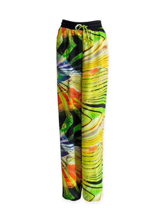 Tropical Printed Wide Leg Beach Pants