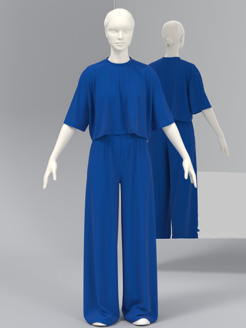 Short sleeved crop top and wide leg pants, Casual matching set, Loungewear women, Soft comfortable jersey matching set NICOLA image 6
