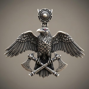 Viking raaf-bijlhanger, sterlingzilveren Odin-amulet, Ruby Eye Nordic-ketting