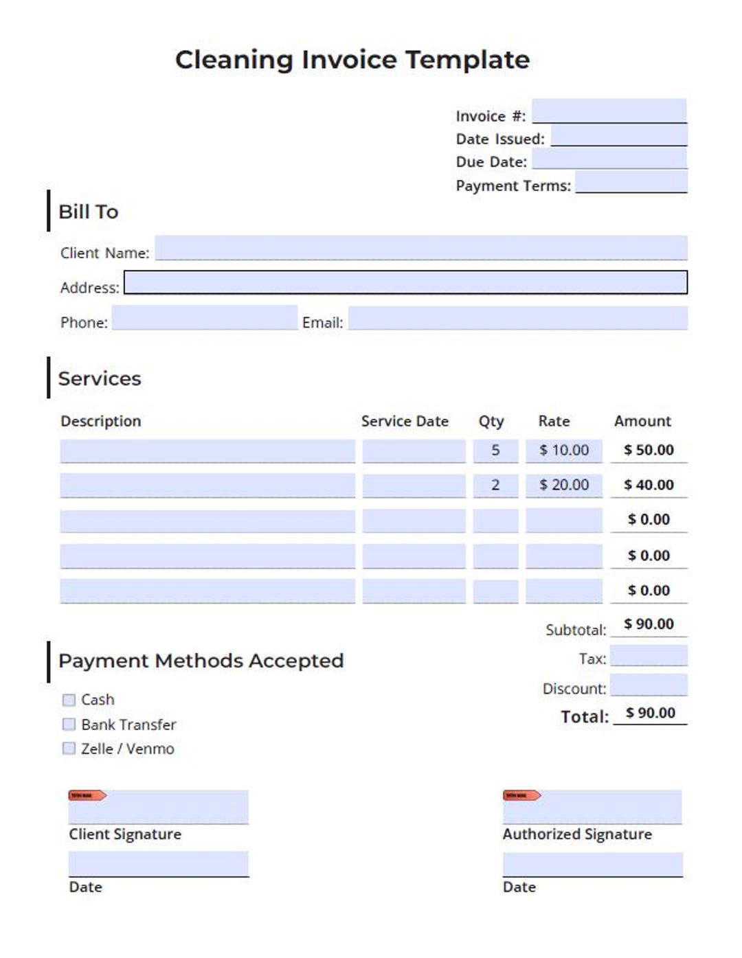 Sanitized Invoice Example.pdf Cleaning Invoice Template | Editable Service Invoice Form Printable PDF ...