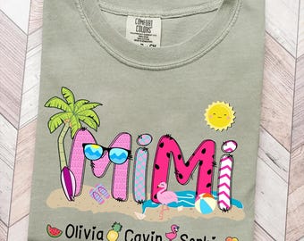 Comfort Colors® Mimi Beach Summer, Gift For Grandma T-Shirt, Custom Grandma With Grandkids Shirt, Gift For Grandma Shirt, Grandma Shirt