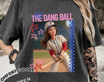 Hit The Dang Ball Baseball Mom Shirt, Game Day Softball Tee, Distressed Doll Face Meme