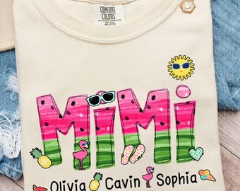 Comfort Colors® Mimi Watermelon Summer Shirt, Pesonalized Grandma Shirt, Custom Mother With Kids Shirt, Gift For Nana, Mother's Day gift