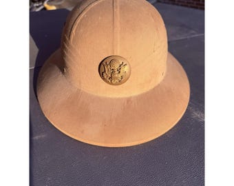 Vintage US Army Pith Helmet Sun Hat Great Seal Badge Military Khaki WWII