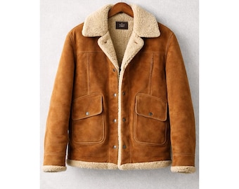 Vintage Trailmaster Shearling Coat Mens 40 Brown Western Suede Jacket USA