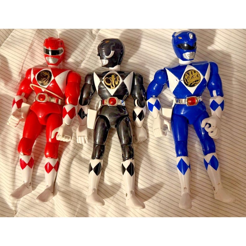 1993 Bandai Mighty Morphin Power Rangers Lot Red Black Blue Figures MMPR Bild 1
