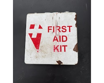 Vintage Metal First Aid Kit w Original Supplies Industrial Wall Mount Case