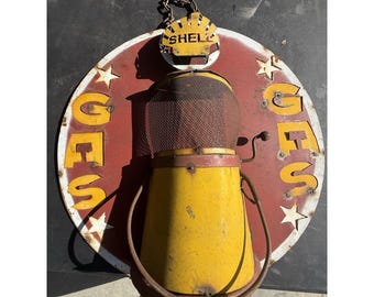 Vintage Shell Gas Sign w/ Custom Light Industrial Man Cave Decor 3D