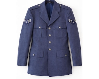 Vintage USAF Dress Blue Wool Service Jacket 36S Silver Buttons Stripes
