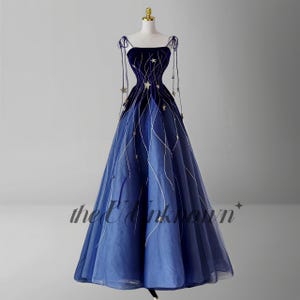 sachin and babi light blue dress Blue Sparkly Formal Dress Puffy Short Sleeves Star Prom Dress main image 0