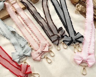 Houndstooth-telefoonsleutelkoord met ruches, schouderriem met strik