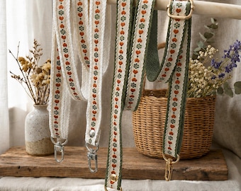Boho crossbody telefoonkoord, camerariem met hartjesborduurwerk, vervanging voor canvas tas, verstelbaar lang telefoonkoord, legergroene draagriem
