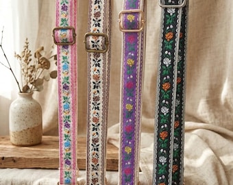 Boho crossbody telefoonkoord, camerariem met bloemenborduurwerk, brede vervanging voor tas, verstelbaar lang telefoonkoord, schouderriem voor dames