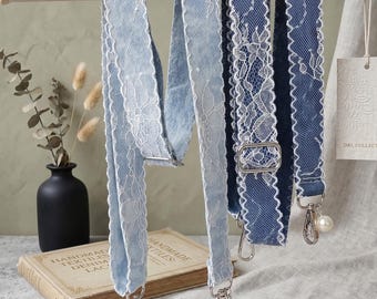 Correa de cámara de encaje vaquero, cordón cruzado para teléfono, cordón ajustable para el cuello, asa para bolso Coquette, correa de repuesto para bolso Y2K, accesorio para bolso tote