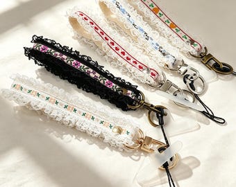 Boho Three Layer Lace Wrist Lanyard, Coquette Phone Wristlet, Camera Wrist Strap, Canvas Car Key Holder, Women Keychain, Bridesmaid Gift