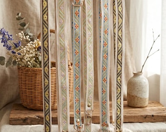 Correa para cámara estilo boho bordada a mano, cordón cruzado étnico para teléfono, asa de bolso de lona con hilo dorado, correa de repuesto para bolso vintage.